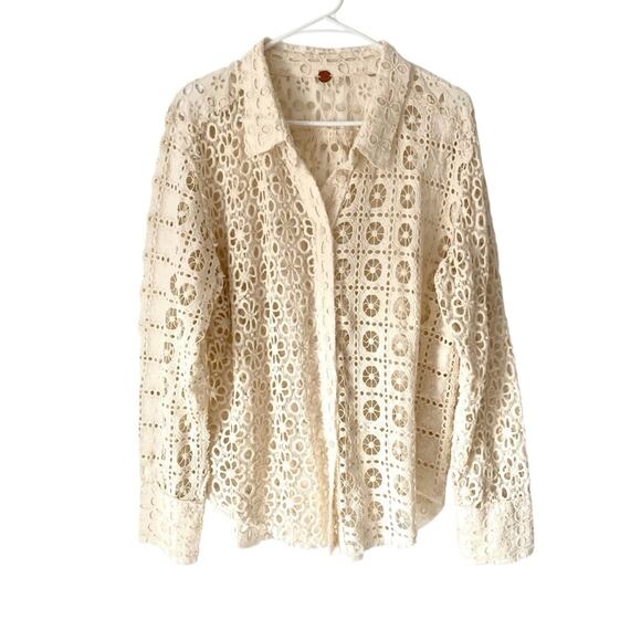Free People Yesenia Shacket Meridian Moon Lace Eyelet Cream size XL - Picture 3 of 9
